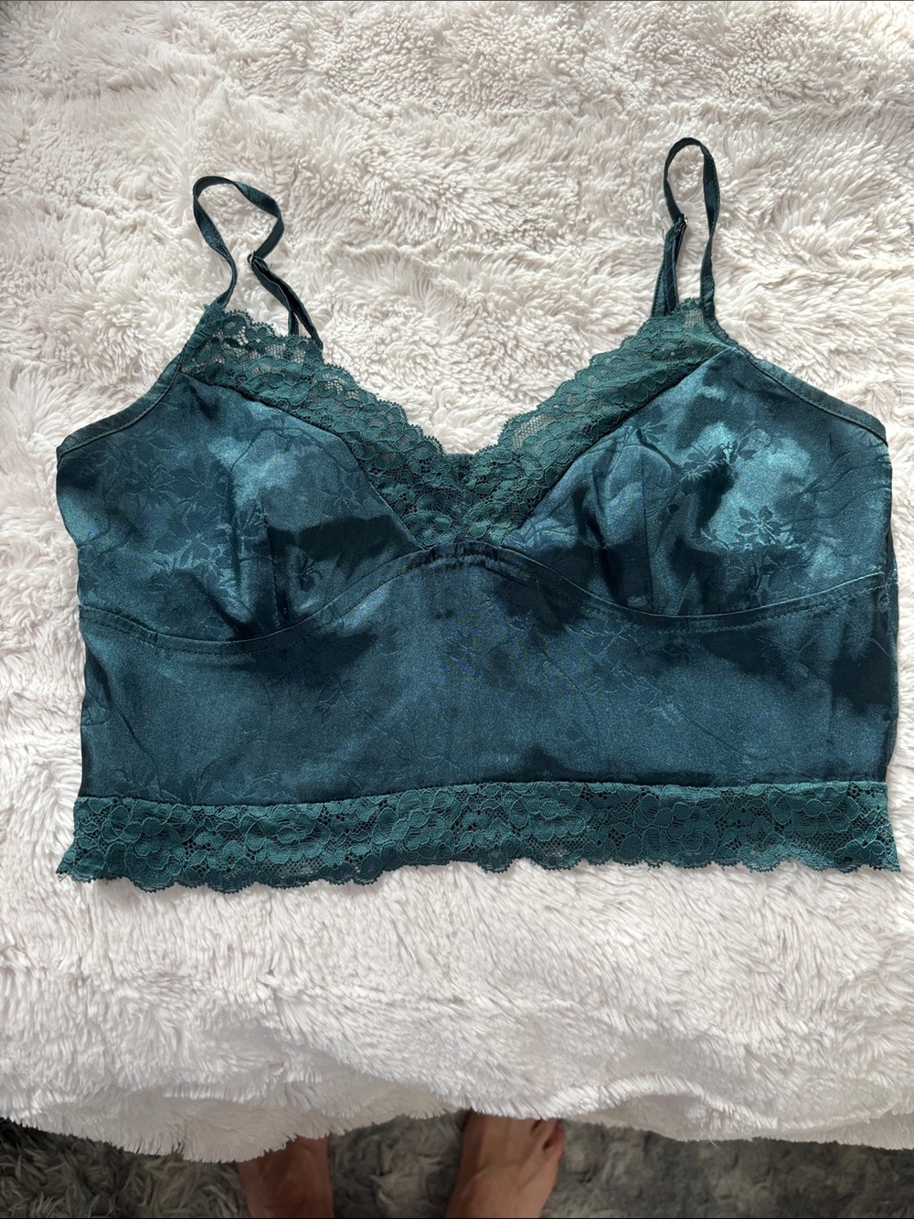 Lace-Trim Satin Bralette in Teal